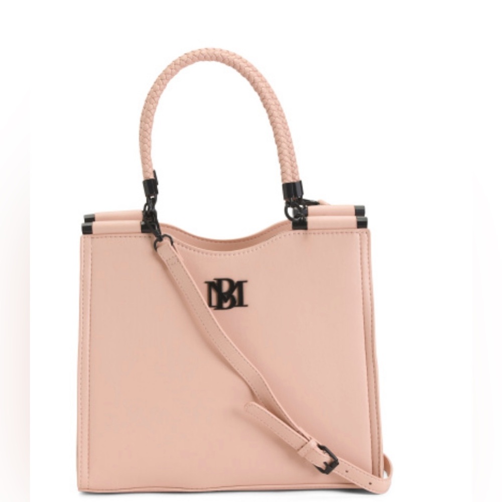 Blush Pink Structured Tote Bag with Braided Handle